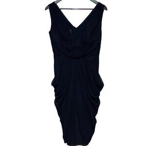 Cambridge Sleeveless Body Con Drapped V-Neck Black Cocktail Dress Size 6